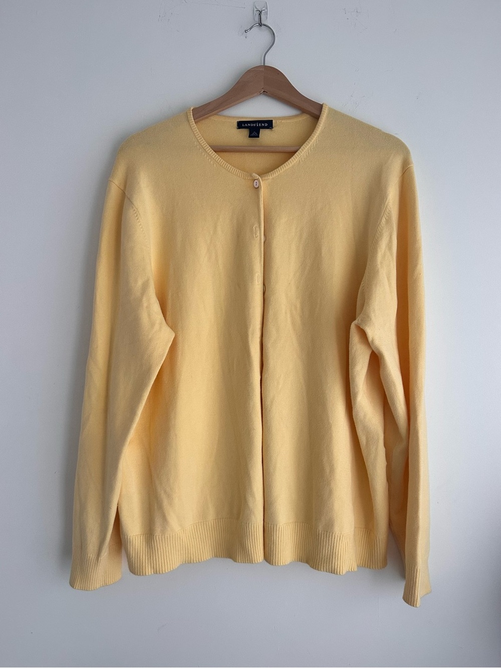 Lands' End Women's Light Yellow Button-Front Crewneck Cardigan